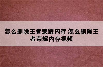 怎么删除王者荣耀内存 怎么删除王者荣耀内存视频